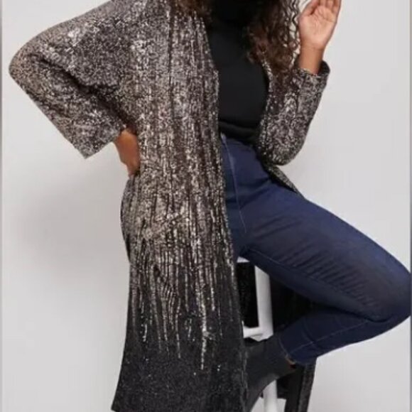 BB Dakota Dulcinea Sequin Duster Jacket - Black and Rose Gold - SMALL - NWT - Picture 4 of 12